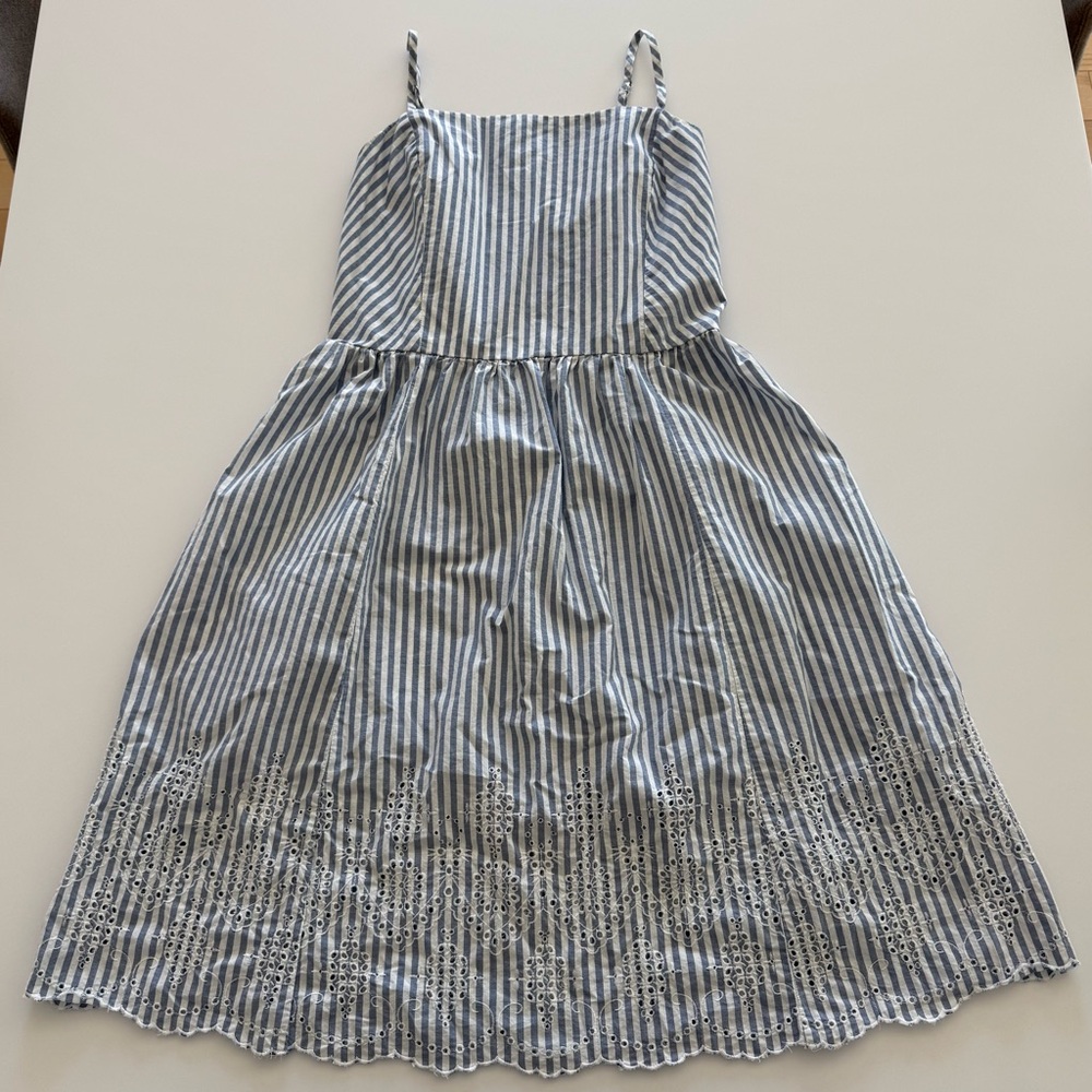 GAP Blue and White Striped Eyelet Hem Cotton Sundress